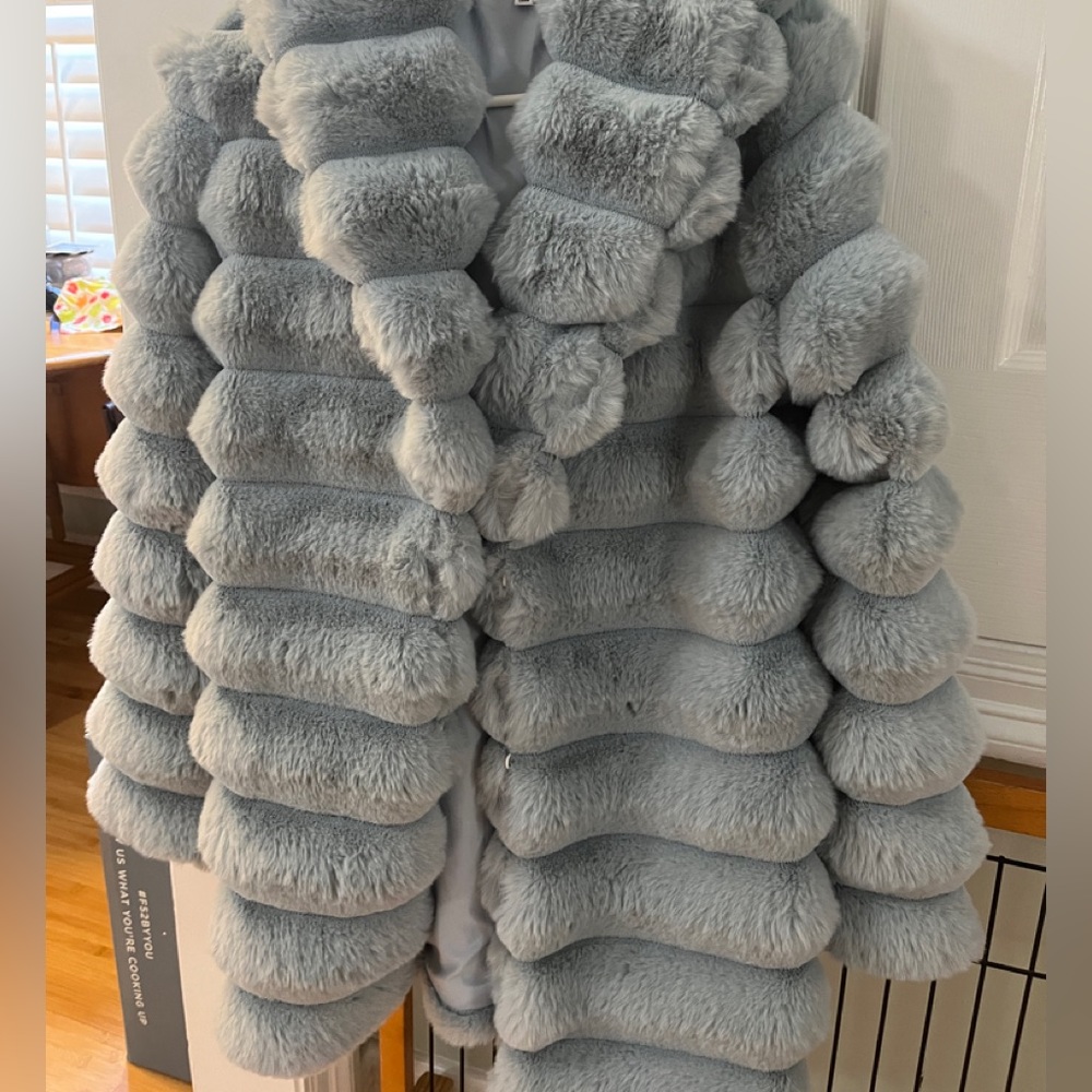 Powder blue faux fur jacket